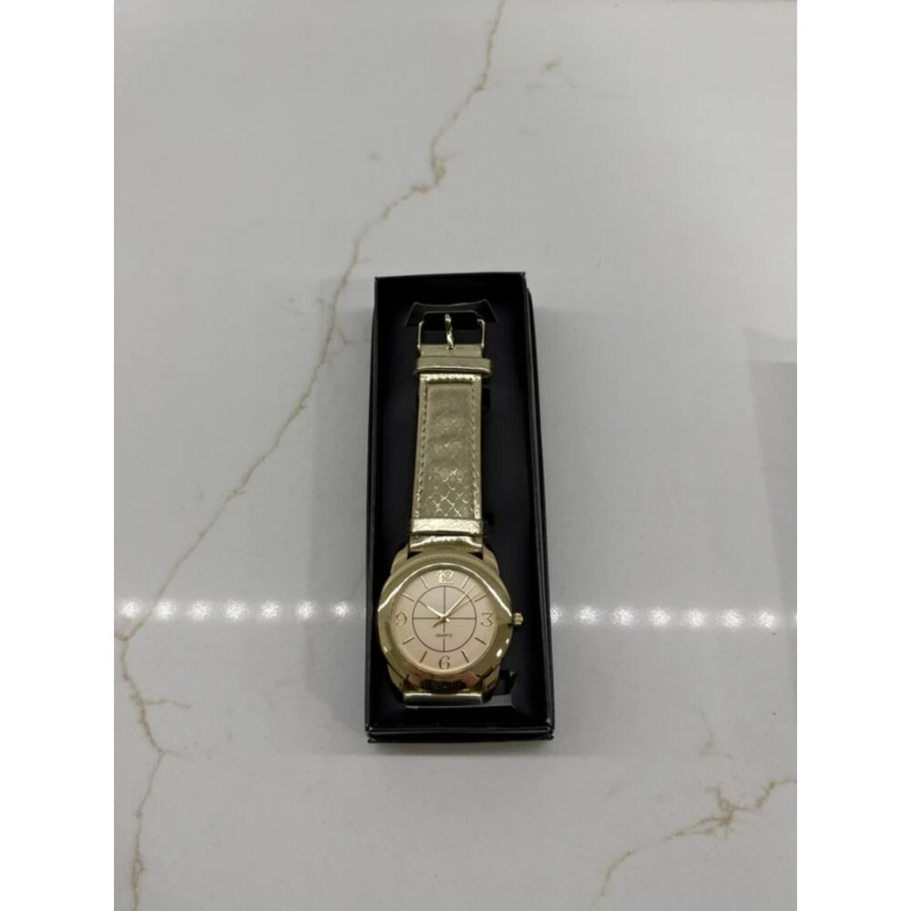 Vintage Avon Metallic Animal Print Watch Gold Tone NIB Untested